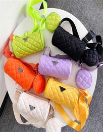 Chic Kids Children Quilted Nylon Crossbody Shoulder Bag Backpack Triangle Metal Label Cylinder Bucket Purses Circle Wallet Chang2861489