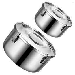 Dinnerware 2 Pcs Stainless Steel Lunch Box Camping Flatware Picnic Holder Bread Container Micro-wave Oven Supply Child Lunchboxes