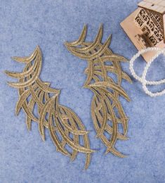 Pairs Metal Thread gold embroidery Lace applique Fabric Sewing Trim costumes Applique Lace patch5783383