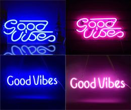 Good Vibes Neon Sign Light USB Powered Blue Pink LED Signs Night Lamp for Bedroom Beer Bar Pub el Party Restaurant Recreational8062543