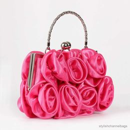 Evening Bags Women Silk Flower Evening Bag Bridal Wedding Party Rose Pink Handbag Chain Beautiful Floral Dressed Day Clutch Female Purse