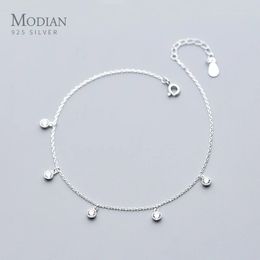 Modian Simple Essential Bead Link Anklets 925 Sterling Silver Clear CZ Bracelet for Foot Jewellery Female Leg Chain 240408