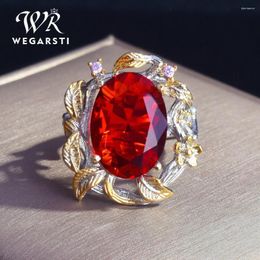 Cluster Rings Vintage Ruby Two-tone Electroplating Personality Design Leaf Flower Shape Open Ring For Women Silver Jewelry