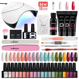 Kits Complete Semi Permanent Nail Kit Gel Nail Polish Nail Extension Gel Kit with Nail Dryer Lamp Poly Nail Gel Full Manicure Set