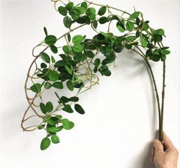 Decorative Flowers Wreaths Long Ficus Tree Twig Artificial Eucalyptus Plastic Fake Plants Green Leaves Wedding Decoration Faux F1041061