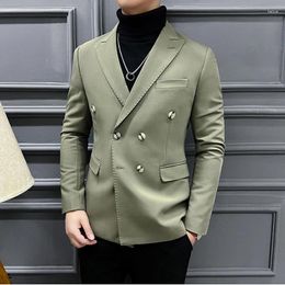 Men's Suits Fashion Business Casual Blazer Male Double-breasted Solid Colour Slim Fit Jacket Wedding Groom Party Suit Coat M-5XL