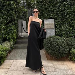 Casual Dresses Sexy Black Halter Dress Women 2024 Spring Fashion Square Neck Spaghetti Strap Floor Length Women's Clothes