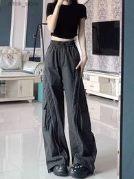 Women's Jeans 2023 Y2K Fashion Drawstring Baggy Cargo Tracksuit Casual Pants For Women Clothes Multi Pockets Sweatpants Female Loose Trousers Y240408