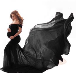 Women Shoulderless Maternity Dresses For Po Shoot Maxi Gown Split Side Women Pregnant Pography Props Long Pregnancy Dress3340556