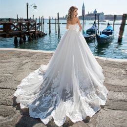 Dresses Sexy Beach Weddingdress Aline Long Train Spaghetti Strap Beaded Bodice VNeck Bridall Dress Women Gowns wedding Appliques