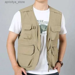 Outdoor Jackets Hoodies Mens Sleeveless Vest Jacket Coat Tactical Waistcoat Multi-Pockets Fishing Hiking Clothes V Neck Outdoor Casual Chaleco Hombre L48