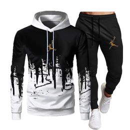 Trend Fashion Fleece Mens Tracksuit High Quality Hoodies Trouser 2pcs Sports Suit Hip Hop Mens Clothing S-3XL 240403