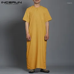 Ethnic Clothing Men Muslim Jubba Thobe Islamic Kaftan Solid Colour Fashion Short Sleeve 2024 Caftan Middle East Dubai Mens Robes S-5XL