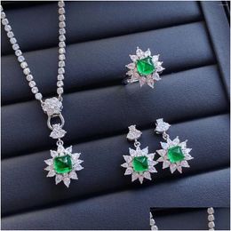 Chains Emerald Sugar Tower Back Er Princess Fl Diamond Open Ring Womens Temperament Pendant Earrings Set Drop Delivery Jewellery Necklac Otxz0