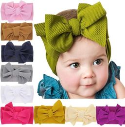 Baby Girls Bow Headbands 20 Design Solid Elastic Bowknot Headband Baby Headbands Newborn Turban Head Wraps Girls Hair Bands 071461400