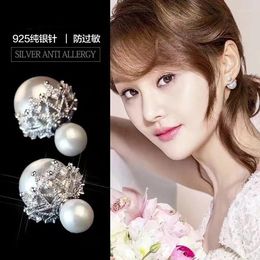 Stud Earrings Fashion 925 Sterling Silver Crystal Lace Pearl For Women Girls Gift Statement Jewellery