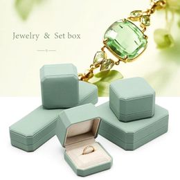 Gift Wrap High End Jewellery Box Octagonal Light Green Ring Necklace Bracelet Earring Faux Leather Velvet Display Packaging