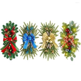 Decorative Flowers Door Swag Garland With Silk Ribbon Wall Window Hanging Ornament Shiny Trim Prelit Stairway For Christmas Party