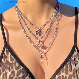 Pendant Necklaces Fashion Multi-layer Necklace Gothic Chain Grimace Dice Cross Angel Women 2021 Elegant Choker Necklace Wedding Jewelry Gifts240408