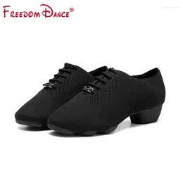 Dance Shoes Breath Sneakers For Women Girls Low Middle Heel Mesh Upper Rubber Sole Latin Ballroom Shoe Jazz Sport Training