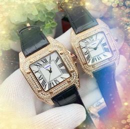 latest fashion full diamonds dial ring watches 40mm 34mm luxury fashion men and women cow leather strap clck square roman tank dial wristwatch relogios masculino