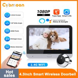 Doorbells Cybmoon Smart Wireless Doorbell 1080P Eye Peephole Camera Long Distance Remote LED Flash Security Alarm Outdoor Doorbell