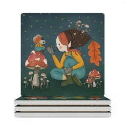 Table Mats Forest Girl Ceramic Coasters (Square) For Drinks Aesthetic Tile Ceramics