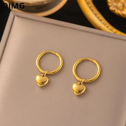 Stud Earrings OIMG 316L Stainless Steel Gold Plated Korean Trendy Love Hear Shaped Pendant Hoop For Women Girls Sweet Jewellery Gifts