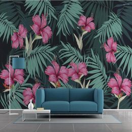 Wallpapers Milofi Custom Large Wallpaper Mural 3D Tropical Plant Palm Leaf Flower Background