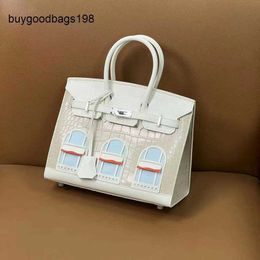 Tote Bag Handbag Handmade 7a 2024 New Palm Pattern with Top Layer Crocodile Cowhide Coloured Small House Platinum Bag Handheld Diagonal Straddle Womens Have Logo