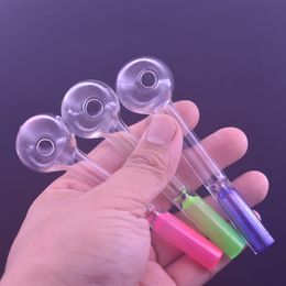 Wholesale Newest Smoking oil burner pipe 11.5cm High Quality Pyrex Quartz glass hand straw Pipe colorful Tube Thick smoking Tobacco Dry herb cigarette pipe