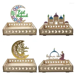 Tea Trays Mubarak Decor Wooden Islamic Food Tray Ramadan Moon Decoration For Home 2024 Eid Al Adha Muslim Party Supplies Wood Craft SW