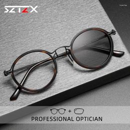 Sunglasses SZTZX Classic Pure Titanium Reading Glasses Men Pochromic Acetic Anti Blue Ray Myopia Hyperopia Prescription Optical