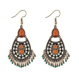 Bohemia Leaves Round Shape Tassel Earrings Retro Long Drop Ear Stud Accessories Party Jewellery gift