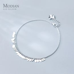 Modian Genuine 925 Sterling Silver Oval Light Tassel Anklet for Women Fashion Bracelet Foot Chain Fine Jewellery Accessories 240408