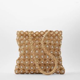 Bag Women Pearl Straw Design Shoulder Bags Wicker Woven Casual Beach Rattan Large Purses For Shopping