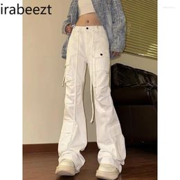 Women's Jeans Ladies Pants Simple Versatile Solid High Waist Drawstring Multiple Pockets Slim Micro Flared Floor Mopping Clothes