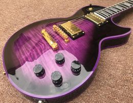 China electric guitar OEM shop electric guitar custom purple guitarPurple binding flame maple wood Ebony fingerboard shippin9543560