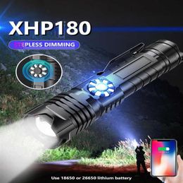 180 Powerful Stepless Dimming LED Flashlight 5000mAH USB Rechargeable Work Light 5Modes Zoom Torch Tactial 18650 210608237u7280187