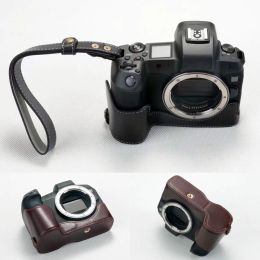 Cameras Genuine Real Leather Camera Half Case Grip with Strap for Canon Eos R Eosr