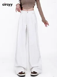 Women's Jeans White Baggy Women High Waisted 2024 Fall Full Length Button Wide Leg Denim Pants Fashion Streetwear Pockets Trousers