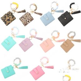 Key Rings Keychain Bracelet Wristlet Sile Beaded Ring With Card Wallet Elastic Keyring Bangle For Drop Delivery Jewellery Dh4Yt