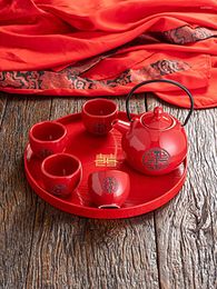 Teaware Sets Chinese Traditional Wedding Ceramic Tea Set Kettle Red Double Happiness Teapot Cup Lywed Gift Banquet Supply