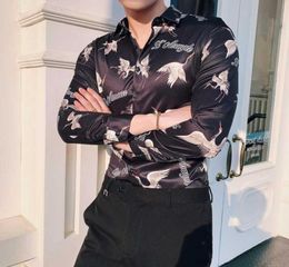 Fashion New Pattern Bird Printing Baroque Slim Fit Party Club Men Camisa Homem Male Long Sleeve Shirt Spring Clothes8061354