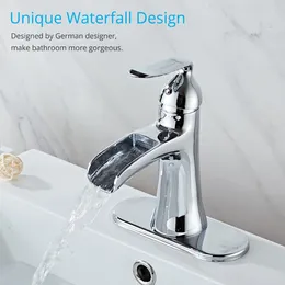 Bathroom Sink Faucets Wovier Matte Gold Waterfall Faucet Basin Mixer Single Handle Cold And Water Tap With Plate