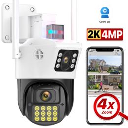 Cameras Outdoor Wifi Camera 4MP HD Dual Lens DualScreens PTZ Camera AI Auto Tracking CCTV Surveillance Police Light Alarm Camhipro