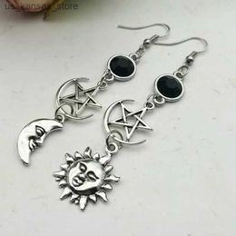 Charm New Moon Star Sun Asymmetric Earrings for Women Retro Personalised Pagan Black Diamond Earring Party Jewellery Gift240408