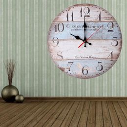 Wall Clocks Round Wooden Clock European Household Silent -operated Clock(Pattern 1)
