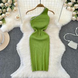 Casual Dresses Sexy One Shoulder Bodycon Dress Chic Knitted Elegant Midi Vestidos Fashion Party Club Slim Goth Women Sundress