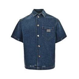 Moda simples de personalidade simples com tendência de moda sólida de moda clássica harajuku estilo faculdade de jeans de jeans de manga curta